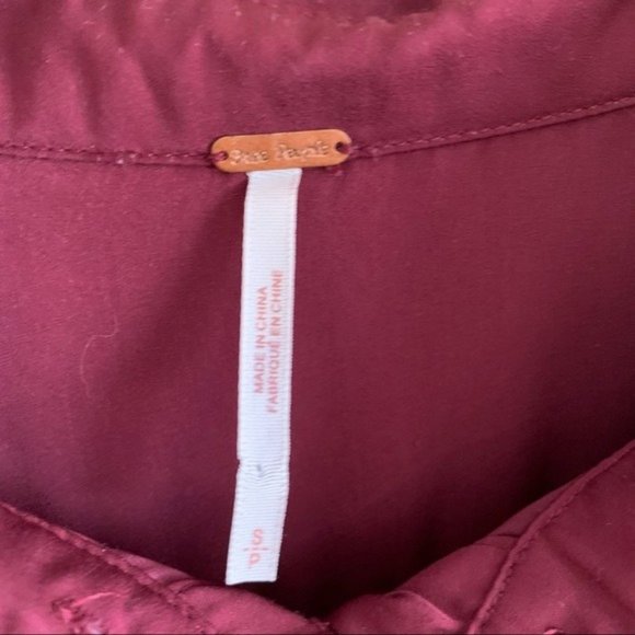 FREE PEOPLE Semi Sheer Burgundy Button Up Blouse S - Picture 4 of 8